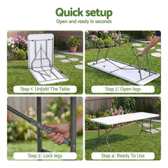 Gardeon 180cm Folding Table Portable Fold-in-Half with Handle Camping Picnic