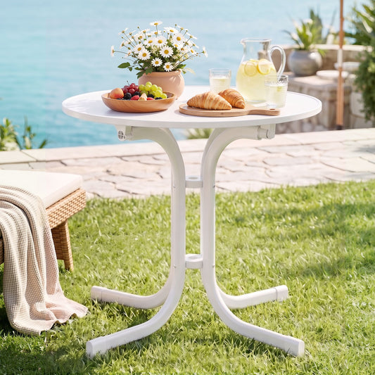 Gardeon Outdoor Side Table 80cm Folding Steel Round Bistro Desk Cafe Patio Furniture White