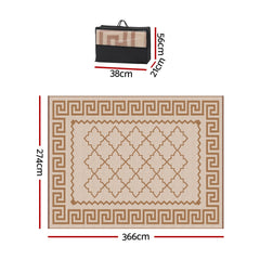 Gardeon Outdoor Rugs 274x366cm Large Carpet Reversible PP Dual-Sided Area Mat Patio Rug Khaki