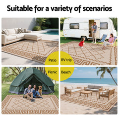 Gardeon Outdoor Rugs 274x366cm Large Carpet Reversible PP Dual-Sided Area Mat Patio Rug Khaki