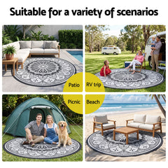 Gardeon 180CM Outdoor Rug Reversible Carpet PP Area Mat Patio Rugs Round Grey