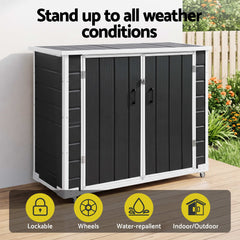 Gardeon Outdoor Storage Box 1164L Garden Shed 5 Wheels Lockable Cabinet Tool Organizer Dark Grey