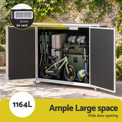 Gardeon Outdoor Storage Box 1164L Garden Shed 5 Wheels Lockable Cabinet Tool Organizer Dark Grey