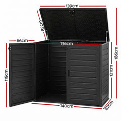 Gardeon Outdoor Storage Box 1170L Container Lockable Cabinet Tool Organizer Shed Black