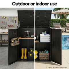 Gardeon Outdoor Storage Box 775L Container Lockable Cabinet Tool Organizer Shed Black