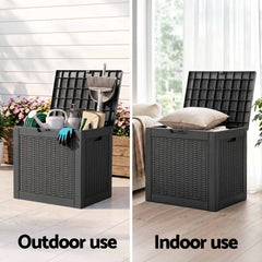 Gardeon Outdoor Storage Box 118L Container Lockable Garden Toy Tool Rattan-Texture Black