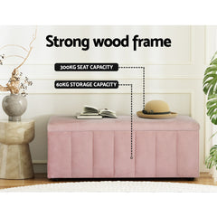 Artiss Storage Ottoman Blanket Box 103cm Velvet Pink
