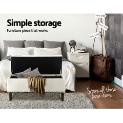 Artiss Storage Ottoman Blanket Box 96cm Linen Taupe