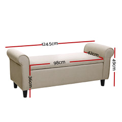 Artiss Storage Ottoman Blanket Box 125cm Arm Linen Beige