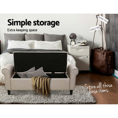 Artiss Storage Ottoman Blanket Box 125cm Arm Linen Beige
