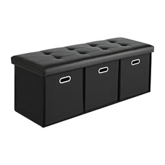 Artiss Storage Ottoman with 3 Cube Drawers Foot Stool Rest Foldable Black