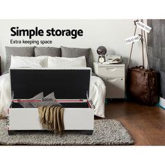 Artiss Storage Ottoman Blanket Box 97cm Leather White