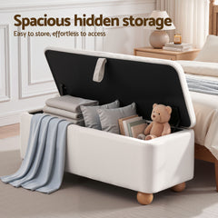 Artiss Storage Ottoman Hidden Bench Velvet Blanket Box Beige 97cm