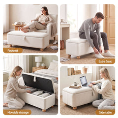 Artiss Storage Ottoman Hidden Bench Velvet Blanket Box Beige 97cm