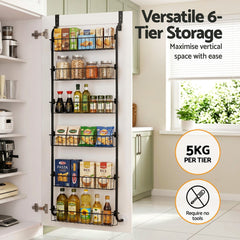 Artiss Over Door Storage Hanger Pantry 6-Tier Metal Hook Hanging Organiser Black