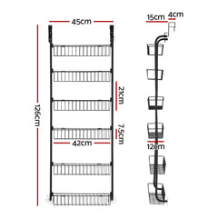 Artiss 2x Over Door Storage Pantry Organiser 6-Tier Metal Hanger Hook Black