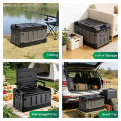 60L Storage Box with Lid Multifunctional Plastic Seatable Car Trunk Organizer Foldable Fishing Tackle Box Large Capacity Outdoor Travel Storage Container