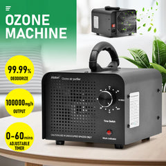 100W 0zone Generator 100000mg/h High Output Capacity O3 Air Purifier Ozone Machine with Adjustable Timer Odor Removal for Home Office Pet Smoke Black