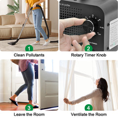 100W 0zone Generator 100000mg/h High Output Capacity O3 Air Purifier Ozone Machine with Adjustable Timer Odor Removal for Home Office Pet Smoke Black