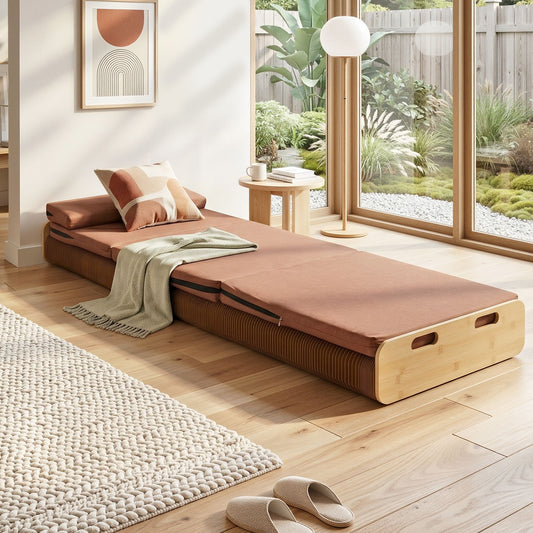 Artiss Folding Kraft Paper Bed Frame with Mattress and Pillow 300kg Capacity 200x60cm