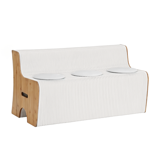 Artiss Folding Kraft Paper Sofa 3 Seater Accordion Bench with PU Leather Cushion Collapsible Couch 300kg Capacity 150x59x63cm