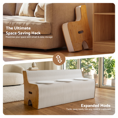 Artiss Folding Kraft Paper Sofa 3 Seater Accordion Bench with PU Leather Cushion Collapsible Couch 300kg Capacity 150x59x63cm