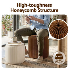 Artiss Accordion Folding Paper Stools Set Includes 2 Cushions Natural Kraft 100KG Capacity