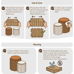 Artiss Accordion Folding Paper Stools Set Includes 2 Cushions Natural Kraft 100KG Capacity