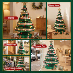 Jingle Jollys Paper Christmas Tree 87CM w/ Star Topper LEDs Xmas Decorations Kit Home Office Green
