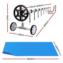 Aquabuddy Pool Cover 500 Micron 10x4m Blue Swimming Pool Solar Blanket 4m Roller
