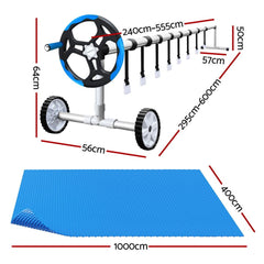 Aquabuddy Pool Cover 500 Micron 10x4m Swimming Pool Solar Blanket 5.5m Roller Blue