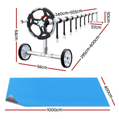 Aquabuddy Pool Cover 500 Micron 10x4m Silver Swimming Pool Solar Blanket 5.5m Roller