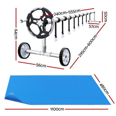 Aquabuddy Pool Cover 500 Micron 11x4.8m Blue Swimming Pool Solar Blanket 5.5m Roller