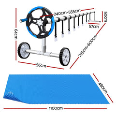 Aquabuddy Pool Cover 500 Micron 11x4.8m Swimming Pool Solar Blanket 5.5m Roller Blue