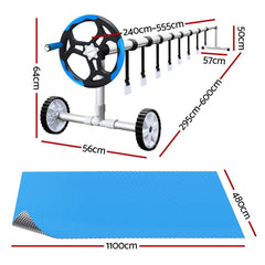 Aquabuddy Pool Cover 500 Micron 11x4.8m Silver Swimming Pool Solar Blanket 5.5m Blue Roller