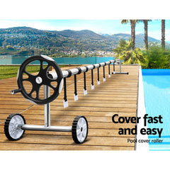 Aquabuddy Pool Cover 6.5x3m 400 Micron Silver Swimming Pool Solar Blanket 5.5m Roller