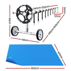 Aquabuddy Pool Cover 500 Micron 8x4.2m Blue Swimming Pool Solar Blanket 5.5m Roller