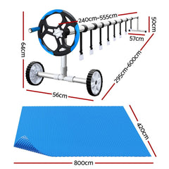 Aquabuddy Pool Cover 500 Micron 8x4.2m Swimming Pool Solar Blanket 5.5m Roller Blue