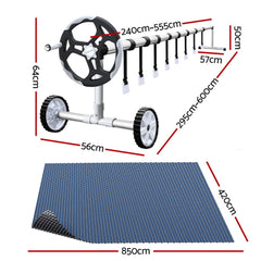 Aqua Buddy Pool Cover 600 Micron 8.5x4.2m w/ Roller 5.55m Swimming Pools Black Solar Blanket