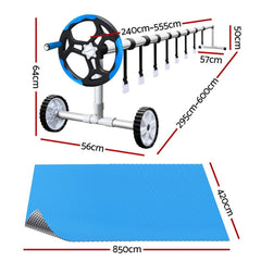 Aquabuddy Pool Cover 500 Micron 8.5x4.2m Silver Swimming Pool Solar Blanket 5.5m Blue Roller