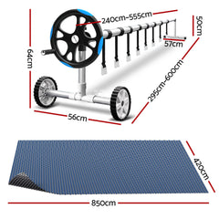 Aqua Buddy Pool Cover 500 Micron 8.5x4.2m w/ Blue Roller 5.55m Swimming Pools Black Solar Blanket