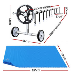 Aquabuddy Pool Cover 500 Micron 9.5x5m Blue Swimming Pool Solar Blanket 5.5m Roller