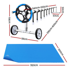 Aquabuddy Pool Cover 500 Micron 9.5x5m Swimming Pool Solar Blanket 5.5m Roller Blue