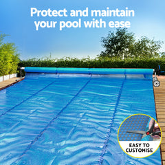 Aqua Buddy Pool Cover 600 Micron Solar Heat 9.5x5m Blanket w/ 5.55m Roller Blue