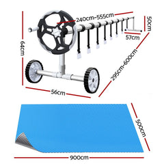 Aquabuddy Pool Cover 9.5x5m 400 Micron Swimming Pool Solar Blanket 5.5m Roller