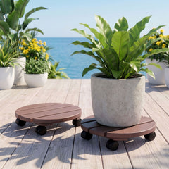 Gardeon 2PC Plant Carts HDPE Plant Caddy With Lockable Wheels Rolling Brown