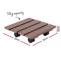 Gardeon 2PC Plant Carts HDPE Plant Caddy With Lockable Wheels Rolling Brown