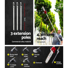 Giantz Pole Chainsaw 2 Stroke Petrol Hedge Trimmer Tree Pruner 7 In 1