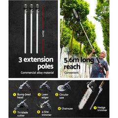 Giantz 65CC Pole Chainsaw Petrol Brush Cutter Whipper Snipper Hedge Trimmer
