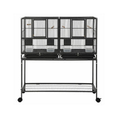 i.Pet 106cm 2-in-1 Bird Cage Aviary with Divider Parrot Budgie Wheels Black